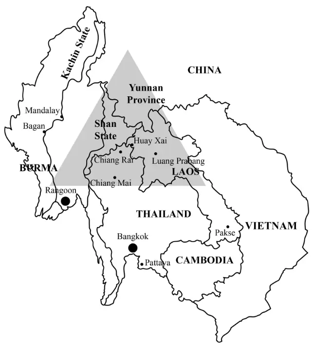 Map of the Golden Triangle — northwestern Thailand, northeastern Burma, and northern Laos
